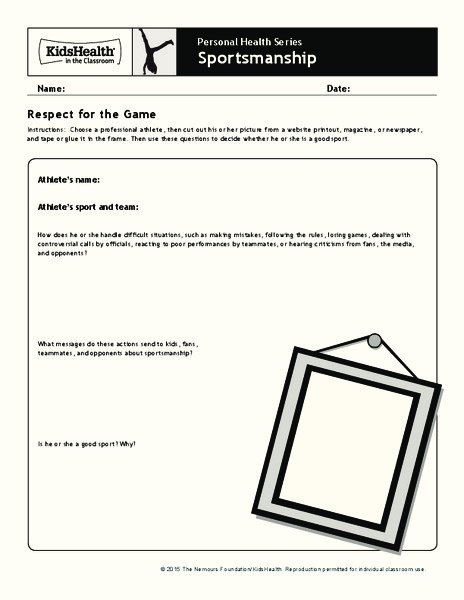Handout: Sportsmanship (Grades 6 to 8) Worksheet