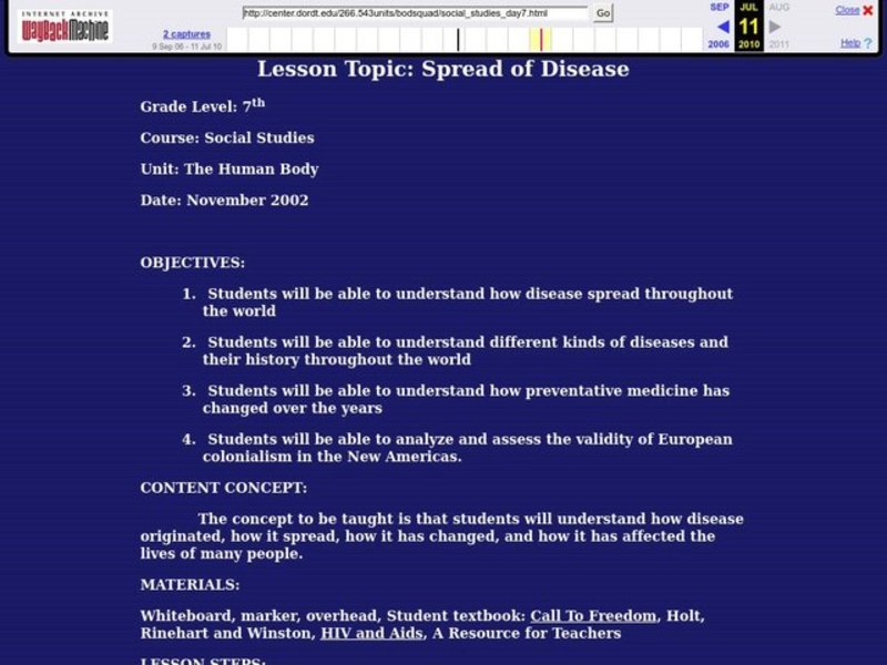 Spread of Disease Lesson Plan