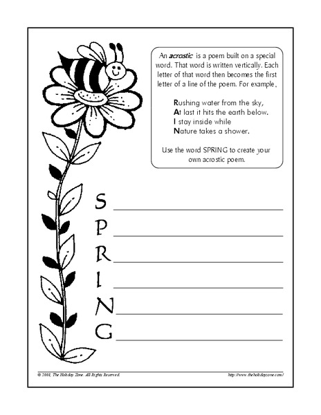 Spring Acrostic Poem Worksheet