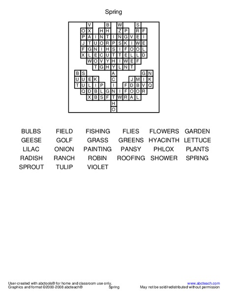 Spring Word Search Worksheet