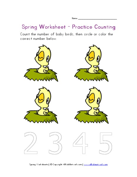 Spring Worksheet - Practice Counting Worksheet