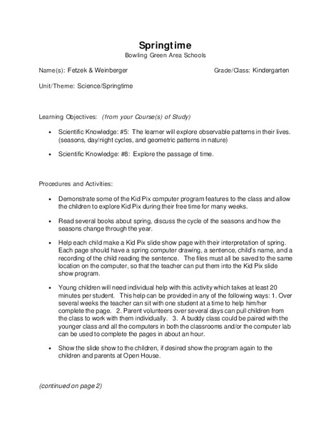 Springtime Lesson Plan