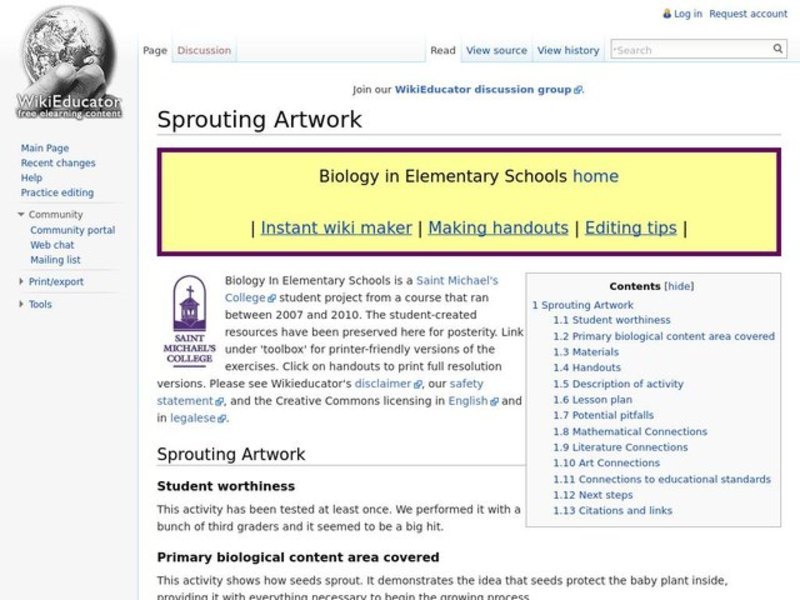 Sprouting Artwork Lesson Plan