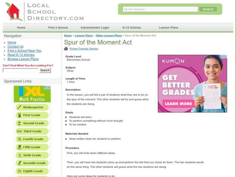 Spur of the Moment Act Lesson Plan