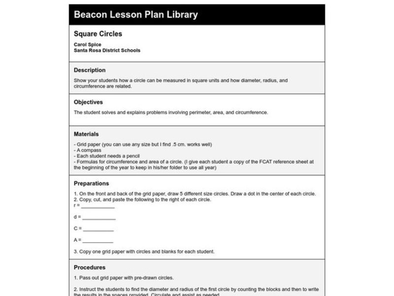 Square Circles Lesson Plan