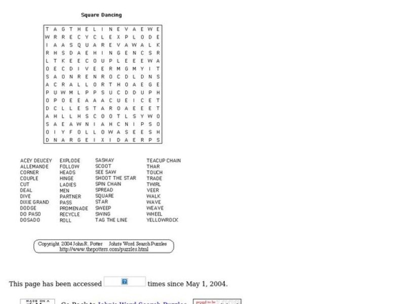 Square Dancing Worksheet