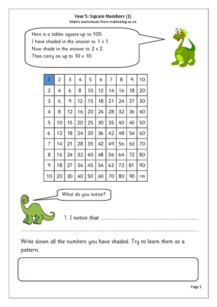 Square Numbers Worksheet