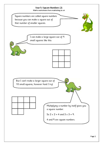 Square Numbers Worksheet