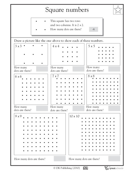 Square Numbers Worksheet