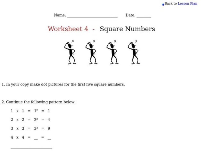 Square Numbers Worksheet