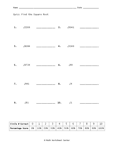Square Root Worksheet