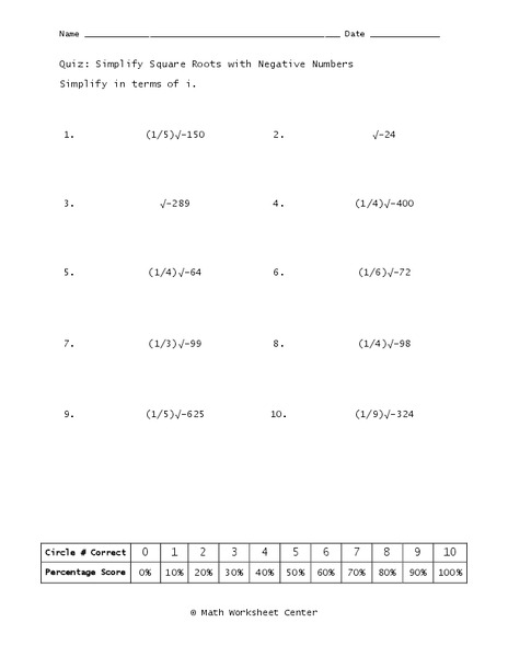 Square Roots Worksheet