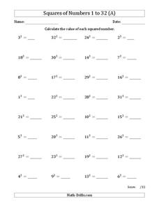 Squares Worksheet