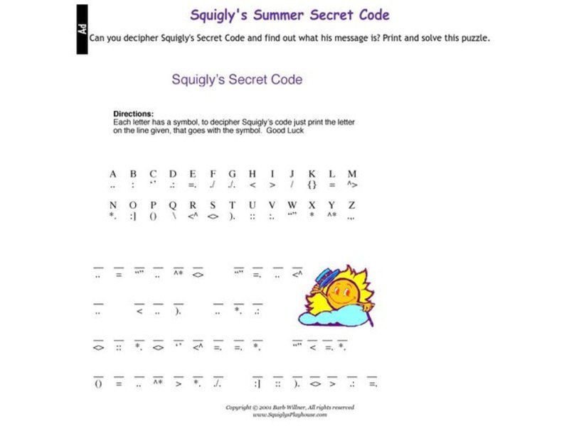 Squigly's Secret Code Worksheet