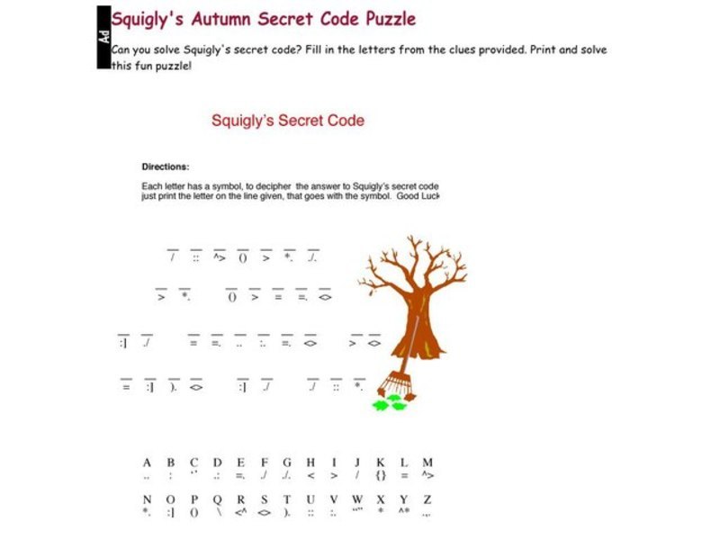 Squigly's Secret Code Worksheet