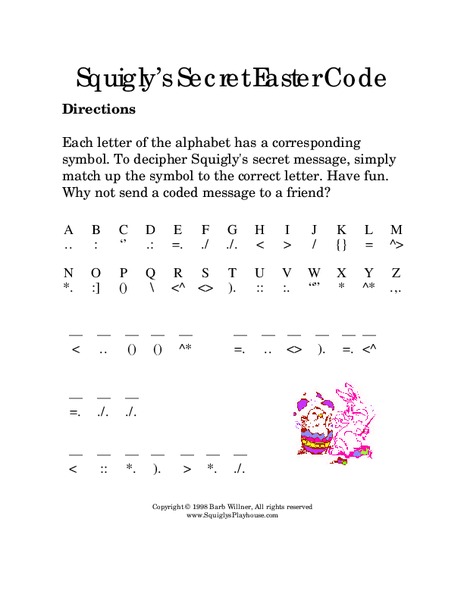 Squigly's Secret Easter Code Worksheet