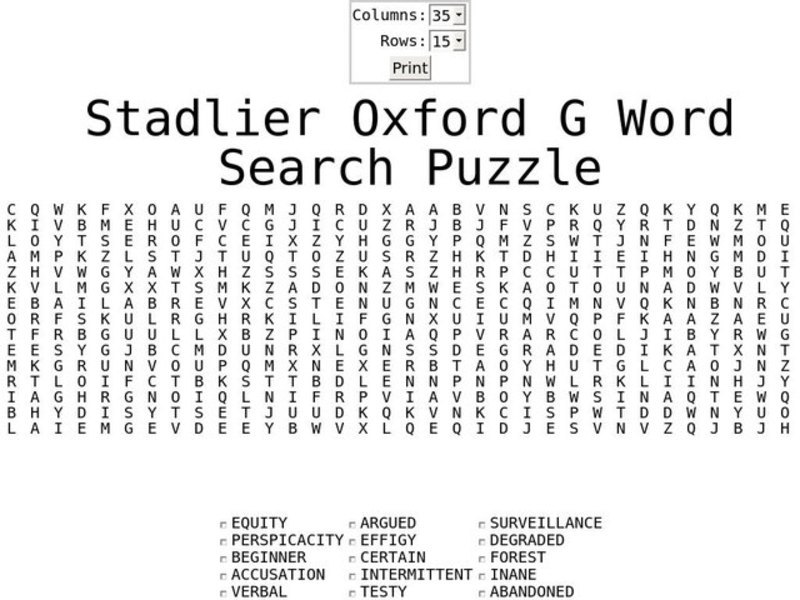 Stadlier Oxford G Word Search Puzzle Worksheet