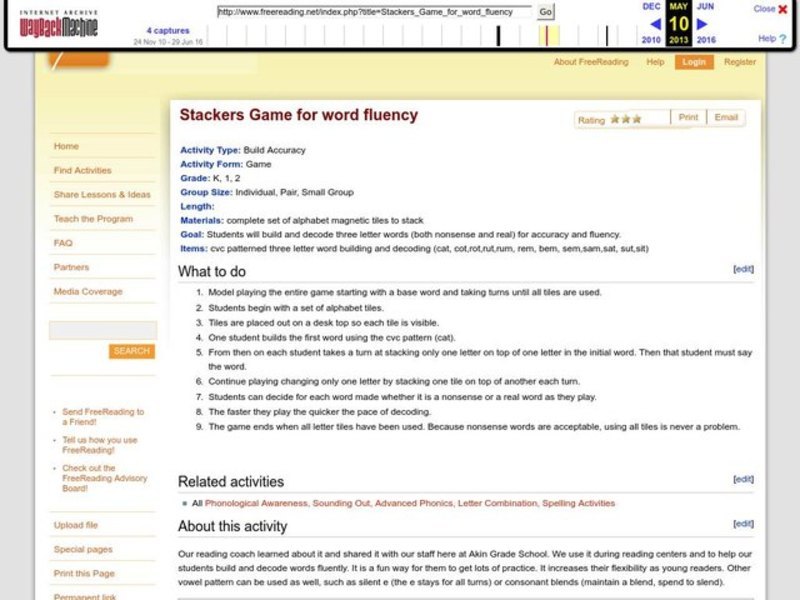 Stackers Game for word fluency Lesson Plan