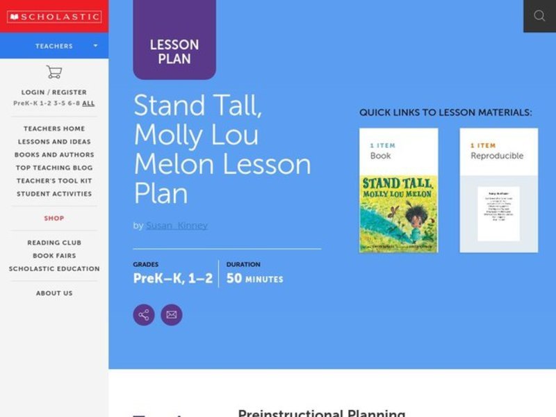 Stand Tall, Molly Lou Melon Lesson Plan Lesson Plan