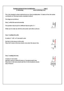 Standard Method of Short Multiplication Worksheet