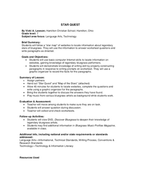 Star Quest Lesson Plan
