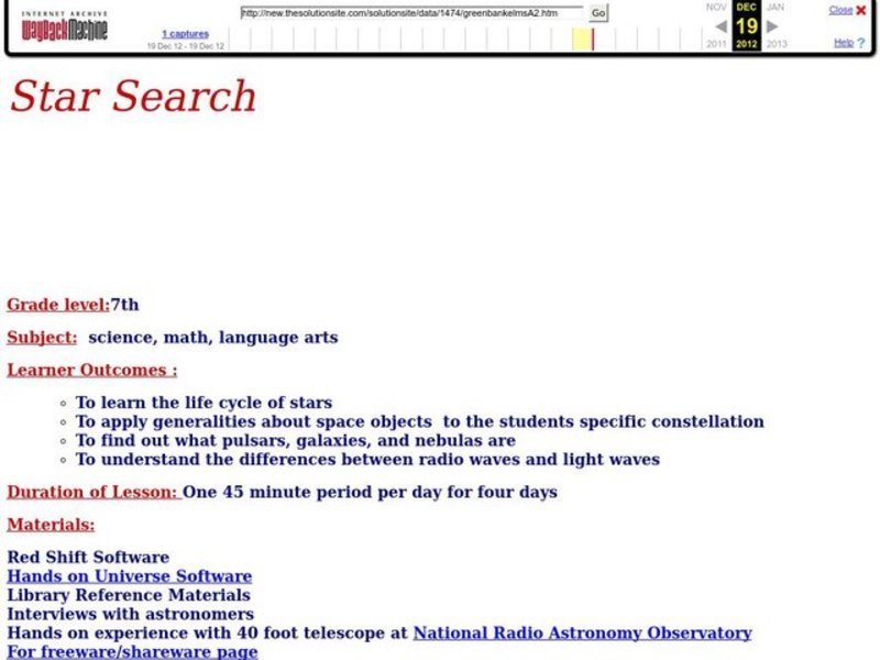 Star Search Lesson Plan