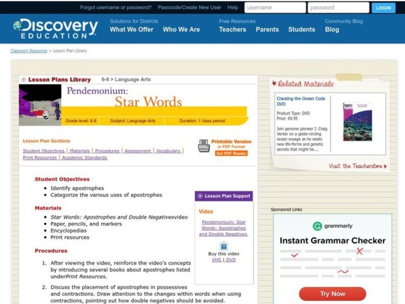 Star Words Lesson Plan