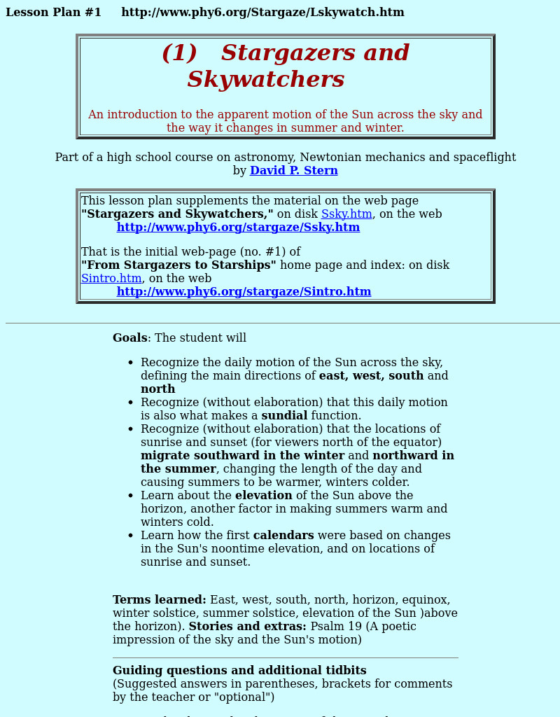 Stargazers And Skywatchers Lesson Plan