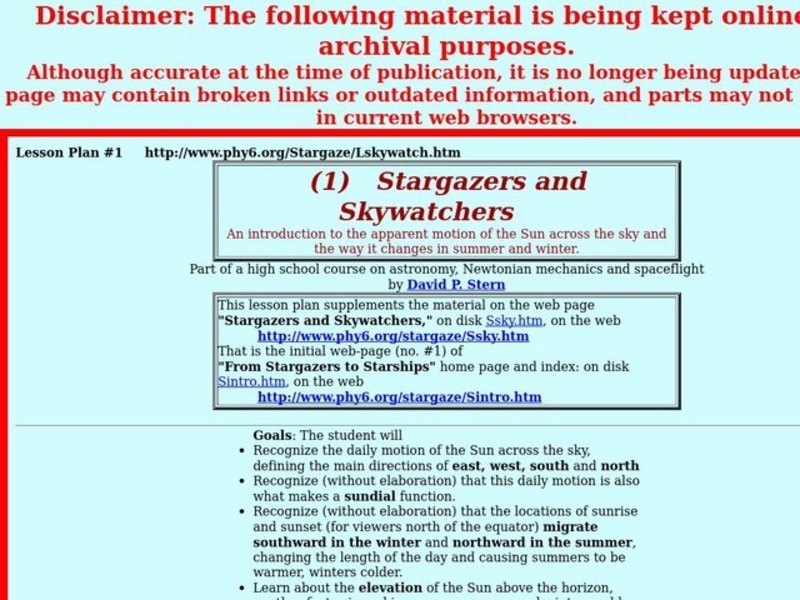Stargazers and Skywatchers Lesson Plan