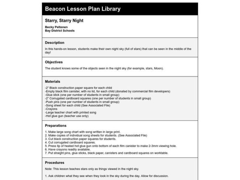 Starry, Starry Night Lesson Plan