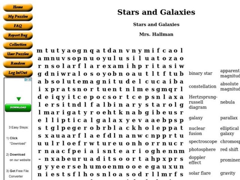 Stars and Galaxies Worksheet