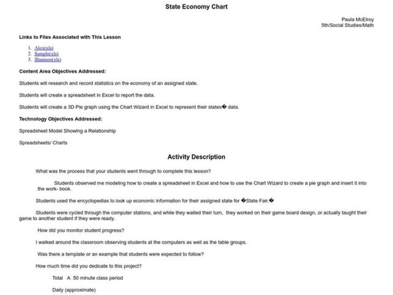 State Economy Chart Lesson Plan