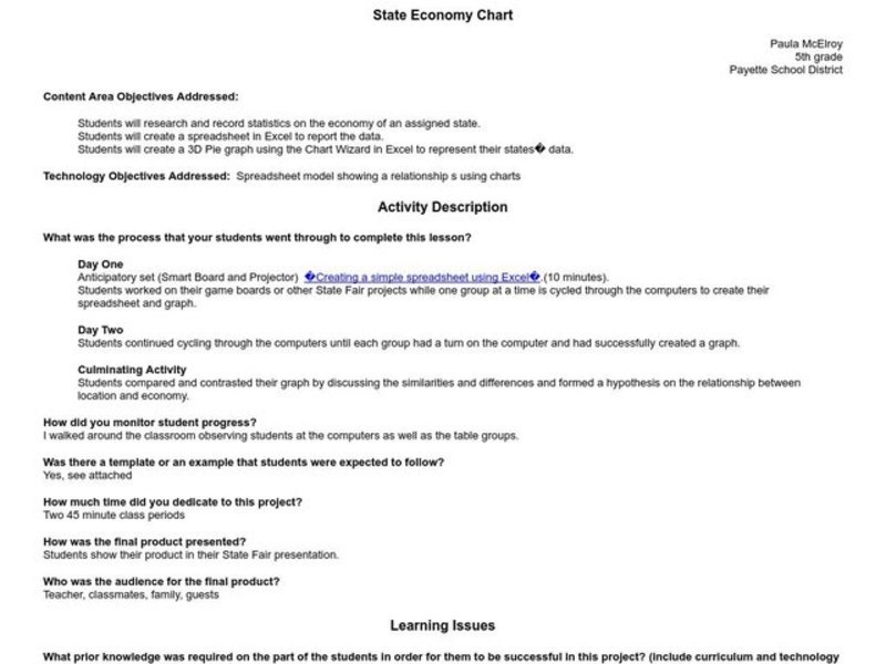 State Economy Chart Lesson Plan