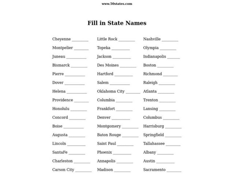 State Names Worksheet