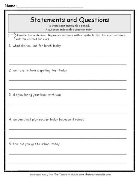 Statements and Questions Worksheet