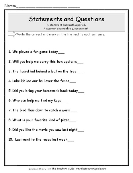 Statements and Questions Worksheet