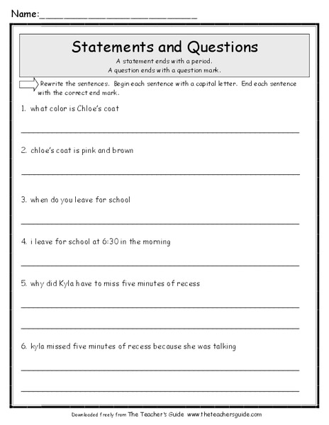 Statements and Questions Worksheet