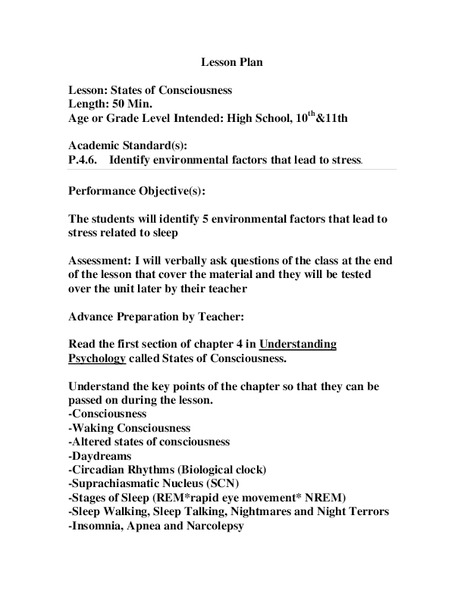 States of Consciousness Lesson Plan