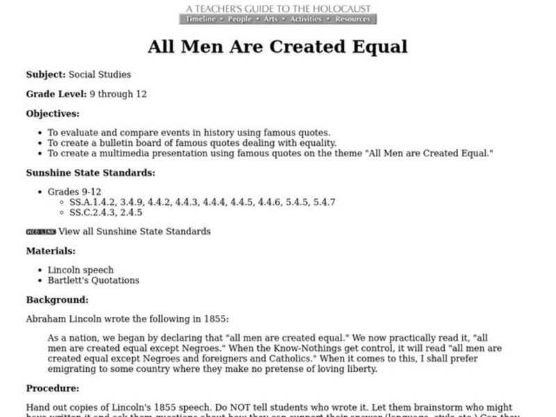 All Men Are Created Equal Lesson Plan