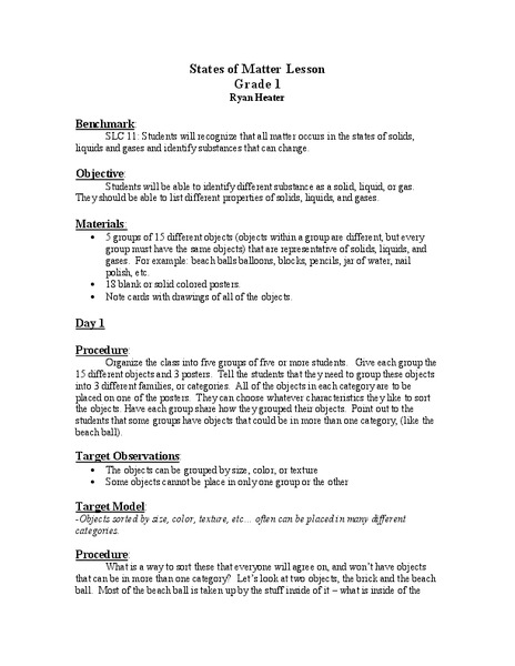 States of Matter Lesson Plan