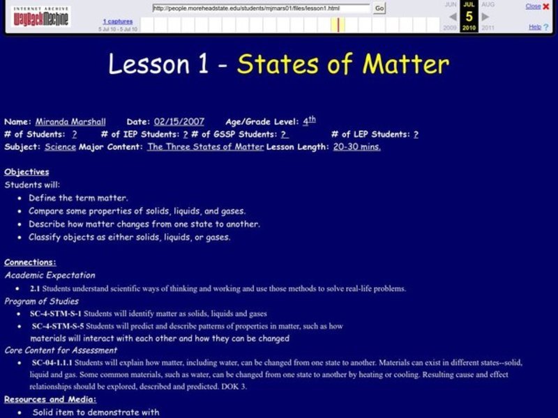 States of Matter Lesson Plan