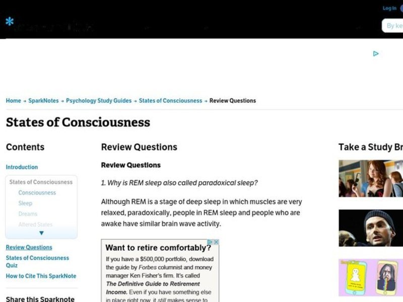 States of Consciousness Worksheet