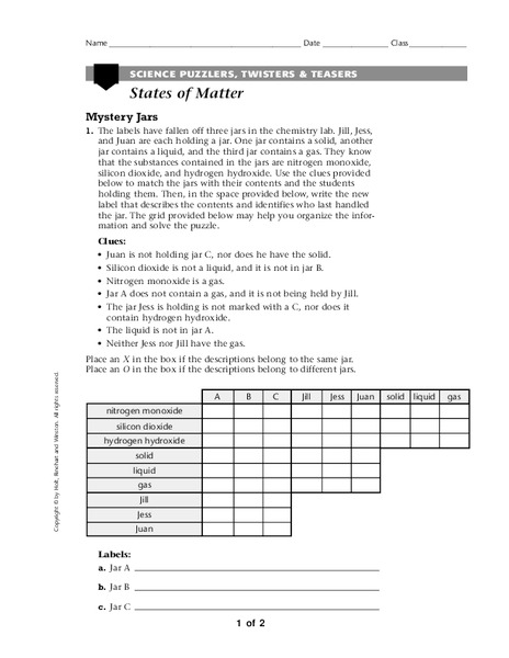 States of Matter Worksheet