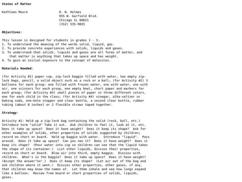 States of Matter Lesson Plan