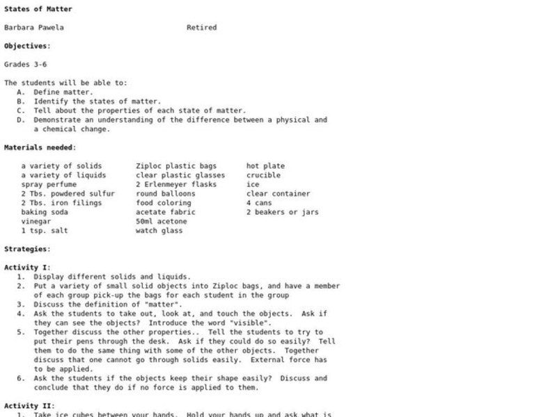 States of Matter Lesson Plan
