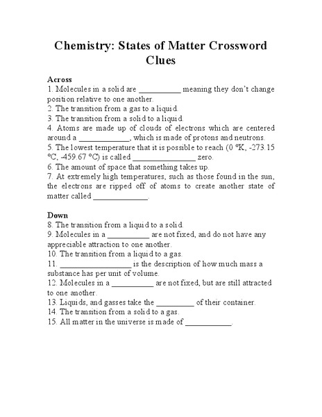 States of Matter Worksheet