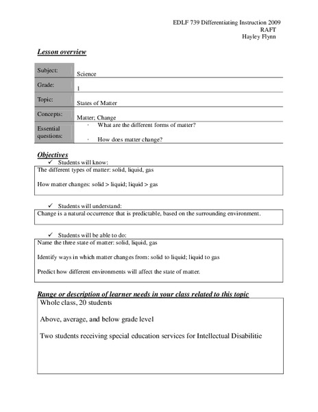 States of Matter Lesson Plan