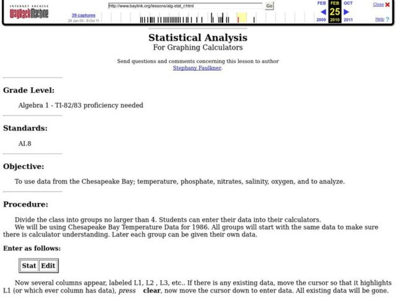 Statistical Analysis For Graphing Calculators Lesson Plan