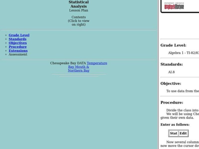 Statistical Analysis for Graphing Calculators Lesson Plan