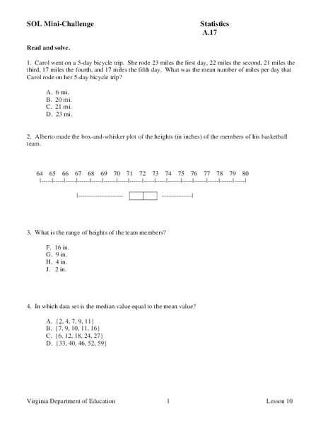 Statistics Worksheet